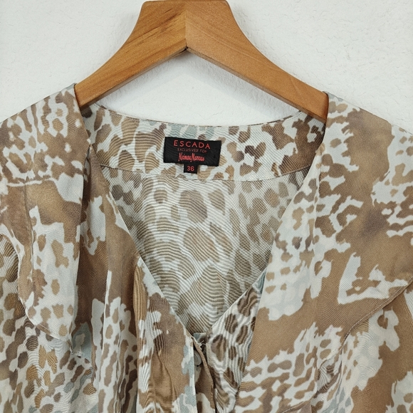 Escada Blouse Size Small Neiman Marcus 100% Silk Ruffle Career Work Art To Wear - Picture 4 of 13